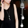 High Quality Fashion Metal Silver Long Tassel Rhinestone Crystal Pearl Long Chain Necklace Sweater Patry Necklace Jewelry