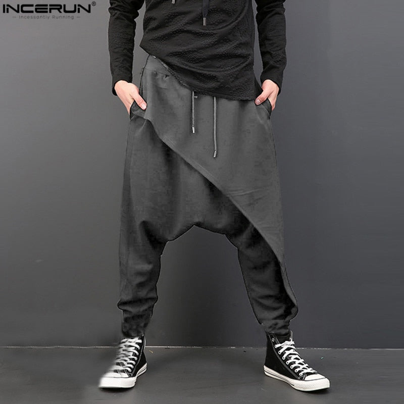 INCERUN Casual Men Pants Deep Crotch Trousers Elastic Waist Loose Baggy Fashion Hip-hop Dance Loose Harem Mens Pants S-3XL
