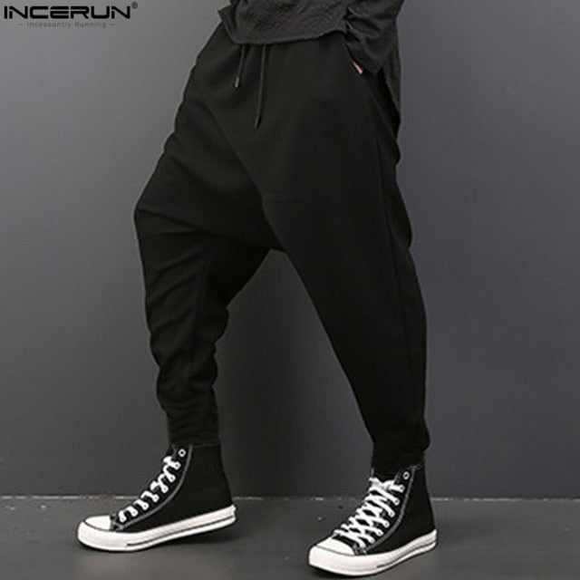 INCERUN Casual Men Pants Deep Crotch Trousers Elastic Waist Loose Baggy Fashion Hip-hop Dance Loose Harem Mens Pants S-3XL