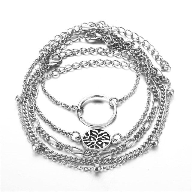 VKME5 pieces / rhinestone bracelet and bracelet arrow crystal round bracelet ladies new retro bracelet women fashion jewelry