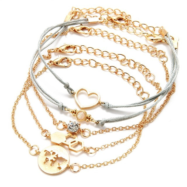 VKME5 pieces / rhinestone bracelet and bracelet arrow crystal round bracelet ladies new retro bracelet women fashion jewelry