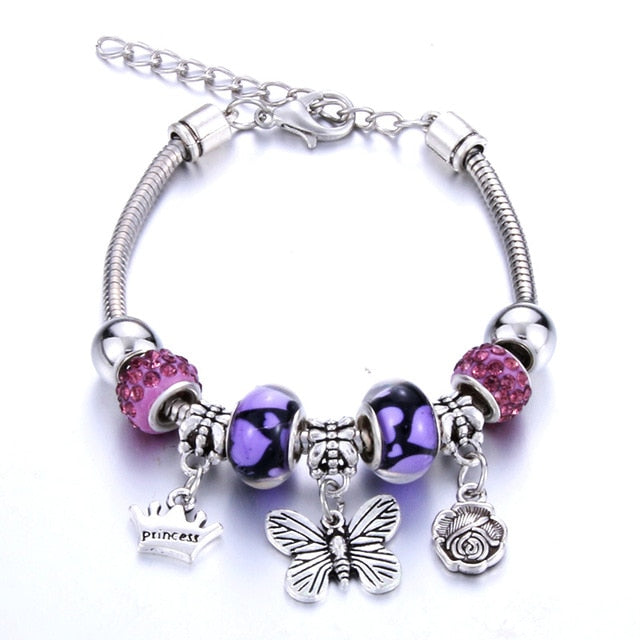 Bracelet Jewelry 6 Colors Silver Lobster Buckle Snake Chain Bangles Beaded Bracelet Fit Jewelry Butterfly Flower Crown shape