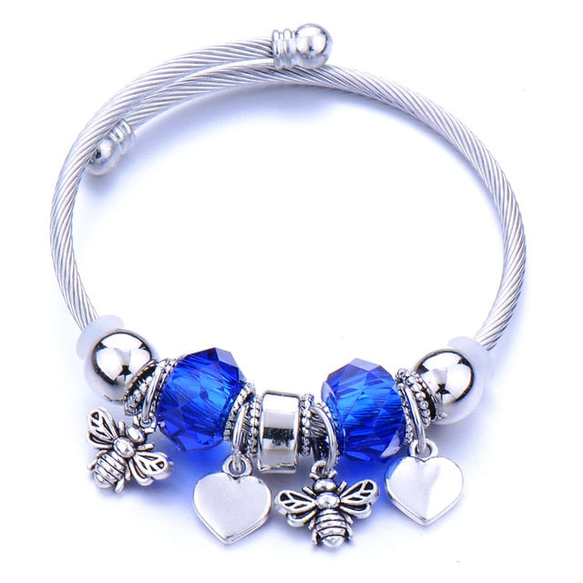 Bracelet Jewelry 6 Colors Silver Lobster Buckle Snake Chain Bangles Beaded Bracelet Fit Jewelry Butterfly Flower Crown shape