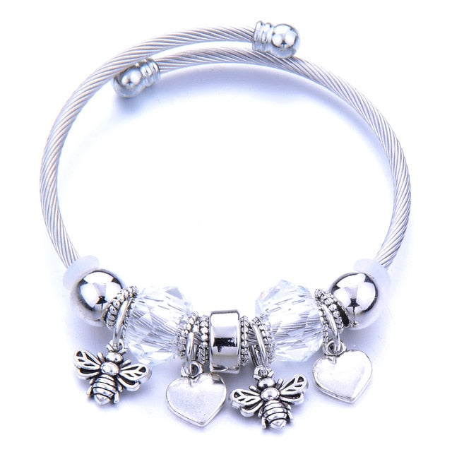 Bracelet Jewelry 6 Colors Silver Lobster Buckle Snake Chain Bangles Beaded Bracelet Fit Jewelry Butterfly Flower Crown shape
