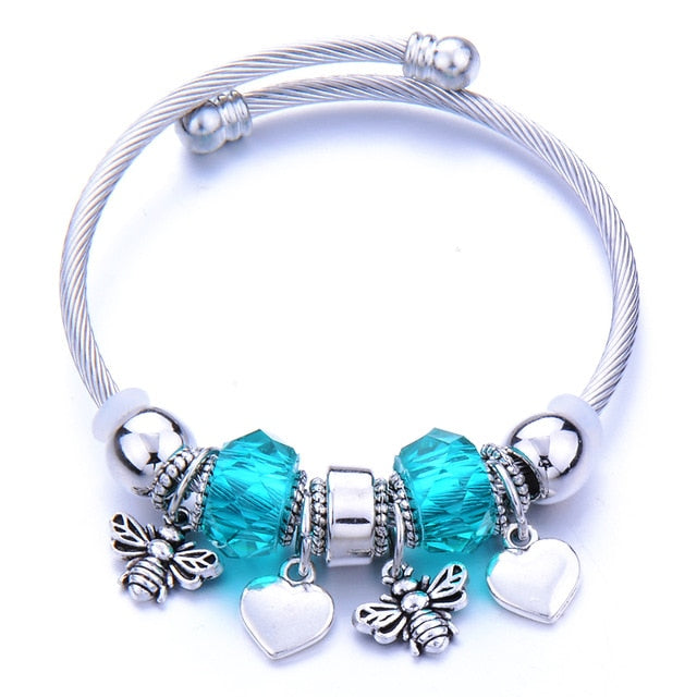 Bracelet Jewelry 6 Colors Silver Lobster Buckle Snake Chain Bangles Beaded Bracelet Fit Jewelry Butterfly Flower Crown shape