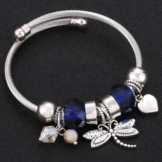 Bracelet Jewelry 6 Colors Silver Lobster Buckle Snake Chain Bangles Beaded Bracelet Fit Jewelry Butterfly Flower Crown shape