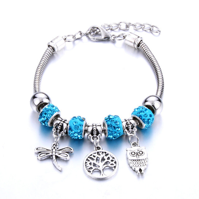 Bracelet Jewelry 6 Colors Silver Lobster Buckle Snake Chain Bangles Beaded Bracelet Fit Jewelry Butterfly Flower Crown shape