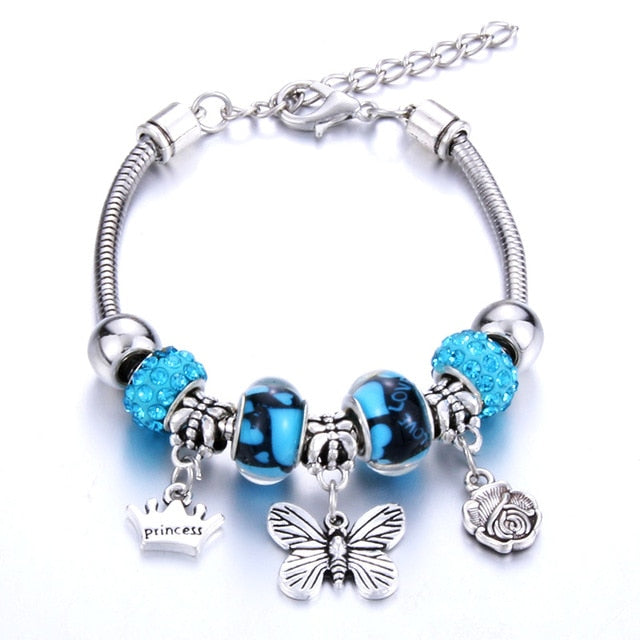 Bracelet Jewelry 6 Colors Silver Lobster Buckle Snake Chain Bangles Beaded Bracelet Fit Jewelry Butterfly Flower Crown shape