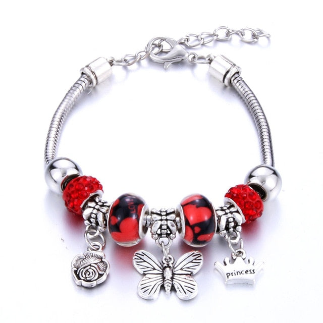 Bracelet Jewelry 6 Colors Silver Lobster Buckle Snake Chain Bangles Beaded Bracelet Fit Jewelry Butterfly Flower Crown shape