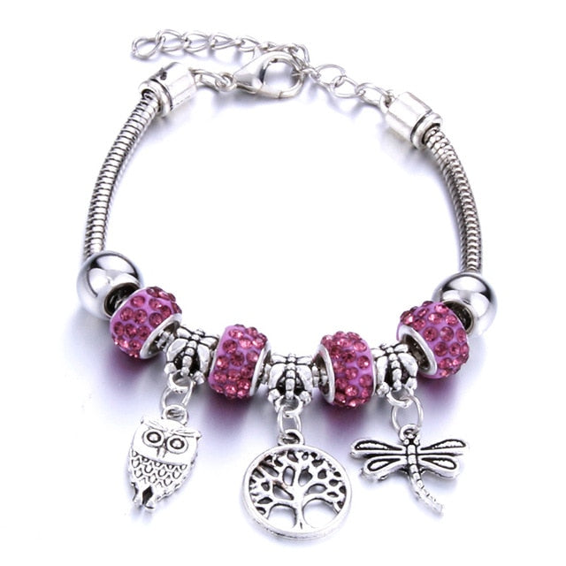 Bracelet Jewelry 6 Colors Silver Lobster Buckle Snake Chain Bangles Beaded Bracelet Fit Jewelry Butterfly Flower Crown shape