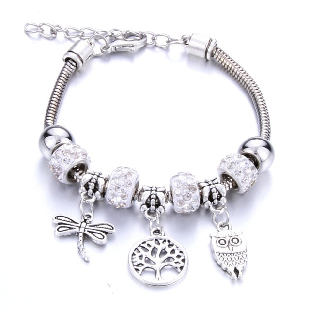 Bracelet Jewelry 6 Colors Silver Lobster Buckle Snake Chain Bangles Beaded Bracelet Fit Jewelry Butterfly Flower Crown shape