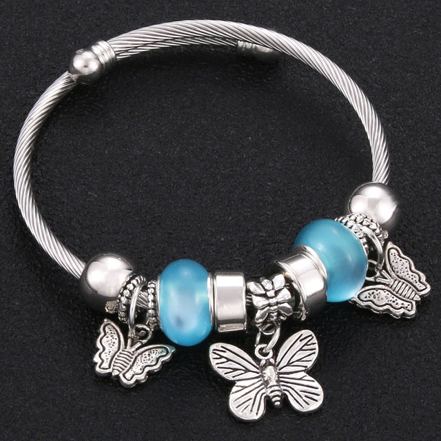 Bracelet Jewelry 6 Colors Silver Lobster Buckle Snake Chain Bangles Beaded Bracelet Fit Jewelry Butterfly Flower Crown shape