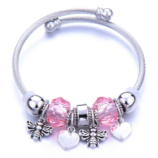 Bracelet Jewelry 6 Colors Silver Lobster Buckle Snake Chain Bangles Beaded Bracelet Fit Jewelry Butterfly Flower Crown shape