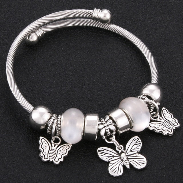 Bracelet Jewelry 6 Colors Silver Lobster Buckle Snake Chain Bangles Beaded Bracelet Fit Jewelry Butterfly Flower Crown shape