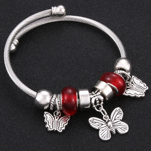 Bracelet Jewelry 6 Colors Silver Lobster Buckle Snake Chain Bangles Beaded Bracelet Fit Jewelry Butterfly Flower Crown shape