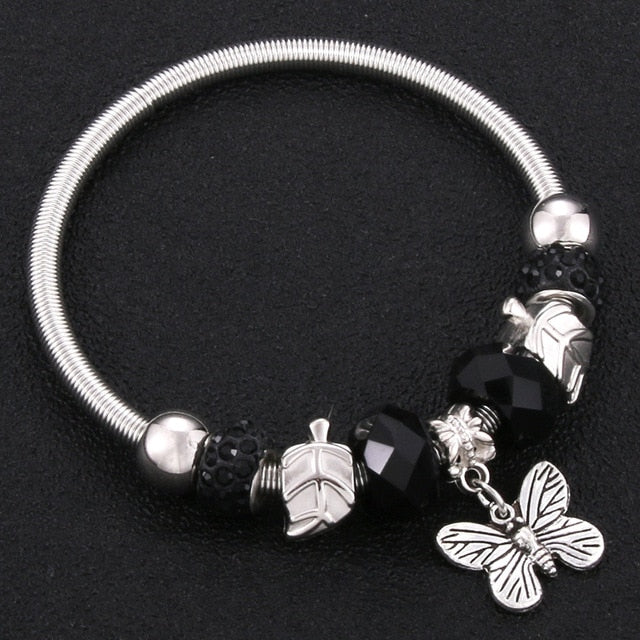 Bracelet Jewelry 6 Colors Silver Lobster Buckle Snake Chain Bangles Beaded Bracelet Fit Jewelry Butterfly Flower Crown shape