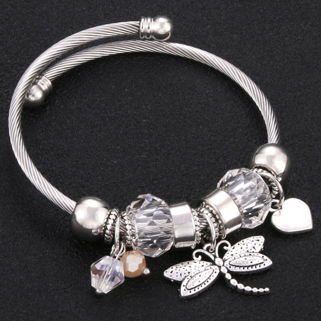 Bracelet Jewelry 6 Colors Silver Lobster Buckle Snake Chain Bangles Beaded Bracelet Fit Jewelry Butterfly Flower Crown shape