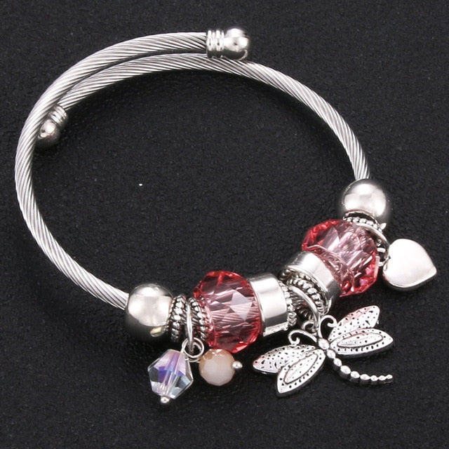 Bracelet Jewelry 6 Colors Silver Lobster Buckle Snake Chain Bangles Beaded Bracelet Fit Jewelry Butterfly Flower Crown shape
