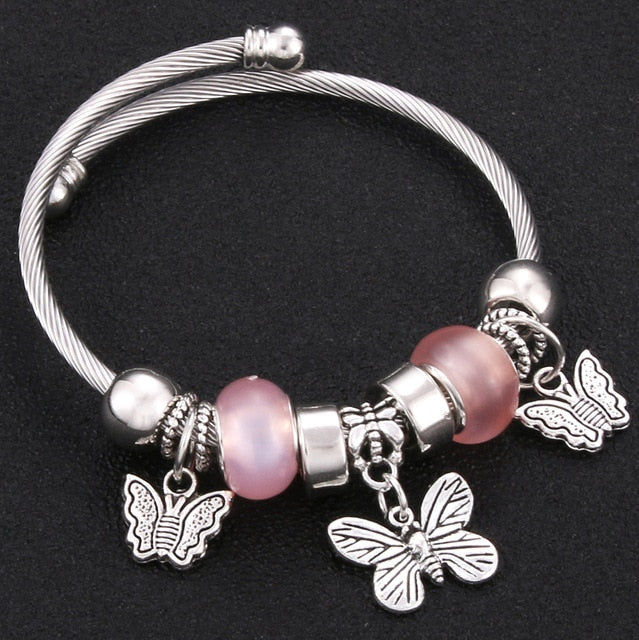 Bracelet Jewelry 6 Colors Silver Lobster Buckle Snake Chain Bangles Beaded Bracelet Fit Jewelry Butterfly Flower Crown shape