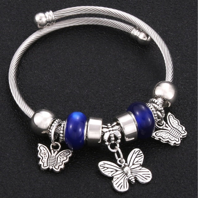 Bracelet Jewelry 6 Colors Silver Lobster Buckle Snake Chain Bangles Beaded Bracelet Fit Jewelry Butterfly Flower Crown shape