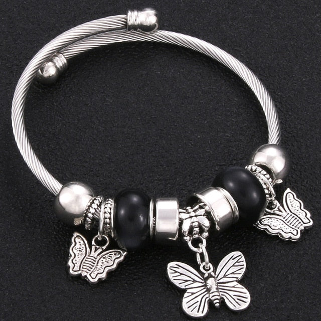 Bracelet Jewelry 6 Colors Silver Lobster Buckle Snake Chain Bangles Beaded Bracelet Fit Jewelry Butterfly Flower Crown shape