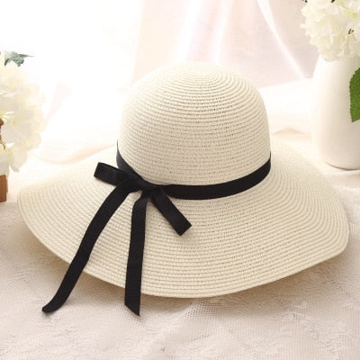 2019 simple Foldable Wide Brim Floppy Girls Straw Hat Sun Hat Beach Women Summer Hat UV Protect Travel Cap Lady Cap Female