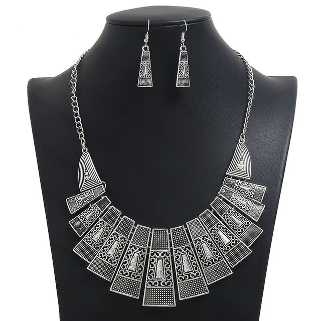 LZHLQ 2020 Fashion Women Vintage Multilayer Hollow Necklace Resin Bead Necklace Earrings Chain Plated Jewelry Sets Accessories