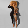 Women Sexy Splice Long Sleeve Bodycon Jumpsuit Sexy  Club Fashion Long Rumper Leopard Print Jumpsuit One Piece Outfits