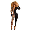 Women Sexy Splice Long Sleeve Bodycon Jumpsuit Sexy  Club Fashion Long Rumper Leopard Print Jumpsuit One Piece Outfits