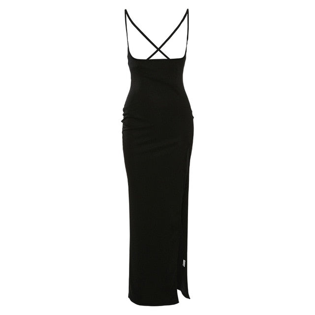 BOOFEENAA Sexy Black High Waisted A Line Suspender Skirts Womens Spring Summer 2020 Women High Split Long Maxi Skirt C83-BZ23