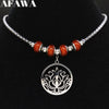 Fashion Lotus Flower of Life Stainless Steel Chain Necklace for Women Silver Color Beads Neckless Jewerly collares N621S01