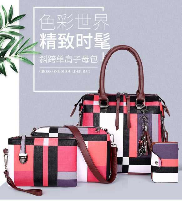 Luxury Handbags Plaid Women Bags Designer 2019 Tassel Purses Handbags Set 4 Pieces Bags Composite Clutch Female Bolsa Feminina
