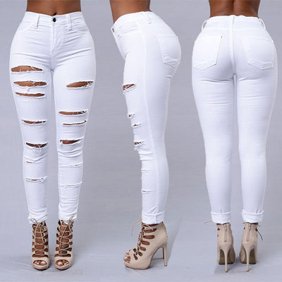 Hot sale ripped jeans for women sexy skinny denim jeans fashion street casual pencil pants female spring and summer clothing