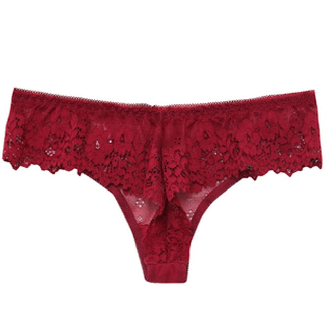 TERMEZY Women Sexy Lace Lingerie Temptation Low-waist Panties Embroidery Thong Transparent Hollow out Underwear Female G String
