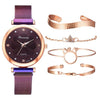 Fashion 5pcs Set Women Watches Luxury Magnet Buckle Flower Rhinestone Watch Ladies Quartz Wrist Watch Bracelet Set Reloj Mujer