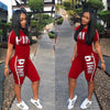 Fanco  Casual Pink Letter Print Women Two Piece Set New Summer Rompers Sexy Striped T-Shirts And Skinny Pants 2pcs Outfits