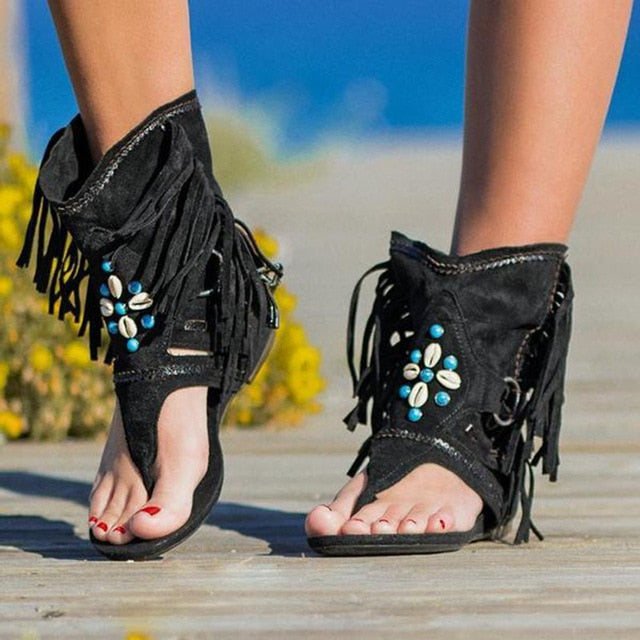 Women's Retro Sandals Gladiator Ladies Clip Toe Vintage Boots Casual Tassel Rome Fashion Summer Woman Shoes Female 2021 New