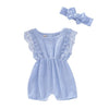 Summer Baby Girl Rompers Newborn Baby Clothes Toddler Flare Sleeve Solid Lace Design Romper Jumpsuit With Headband One-Pieces