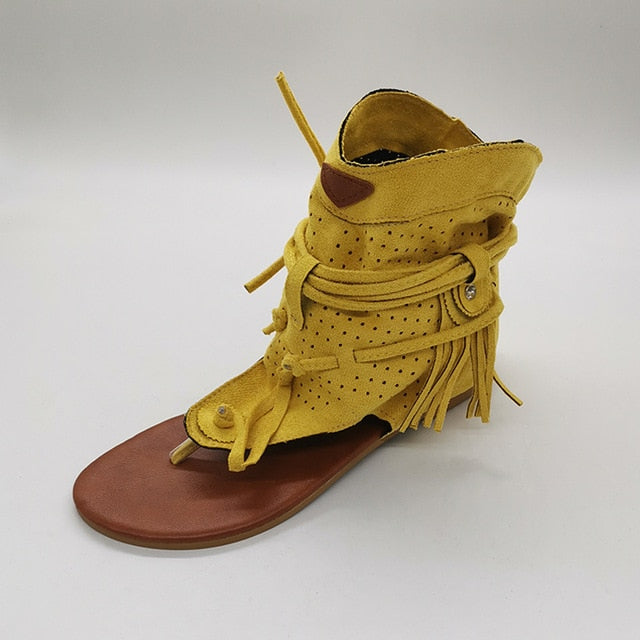 Women's Retro Sandals Gladiator Ladies Clip Toe Vintage Boots Casual Tassel Rome Fashion Summer Woman Shoes Female 2021 New