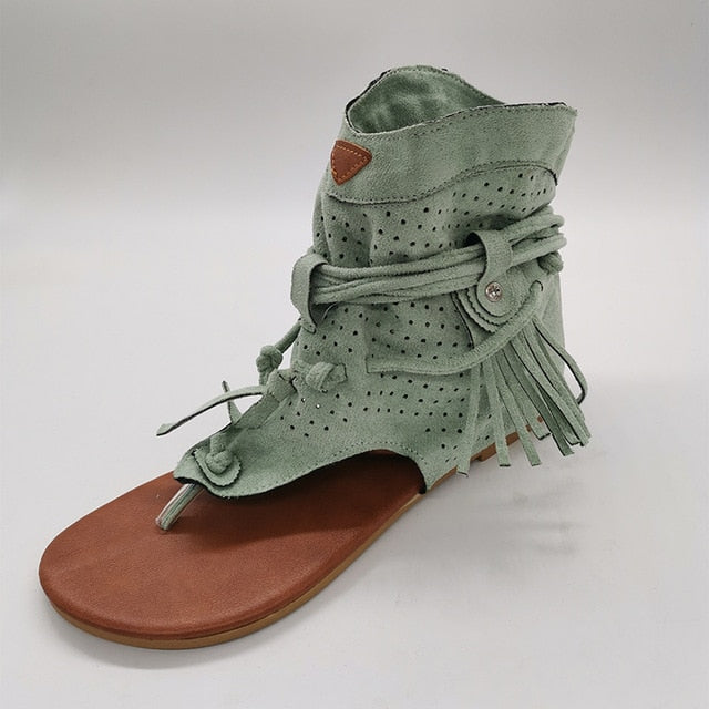 Women's Retro Sandals Gladiator Ladies Clip Toe Vintage Boots Casual Tassel Rome Fashion Summer Woman Shoes Female 2021 New