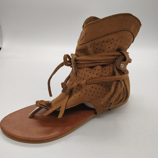 Women's Retro Sandals Gladiator Ladies Clip Toe Vintage Boots Casual Tassel Rome Fashion Summer Woman Shoes Female 2021 New