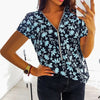 Women Tops T-Shirts Autumn Elegant Short Sleeve Print V-Neck Female Work Zipper Shirts Plus Size Tops 5XL Mujer Blusa clothes