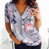 Women Tops T-Shirts Autumn Elegant Short Sleeve Print V-Neck Female Work Zipper Shirts Plus Size Tops 5XL Mujer Blusa clothes