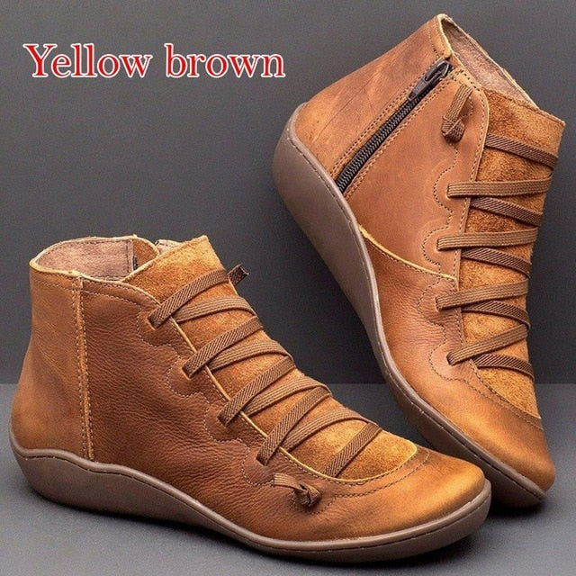 Women Winter Snow Boots PU Leather Ankle Boots Spring Flat Shoes Woman Short Brown Botas with Fur for Women Lace Up Botas Mujer
