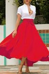 Fashion Women's Ladies Solid Color Bandage Pleated Cocktail Party High Waist  Summer A Line Skirts With Pocket