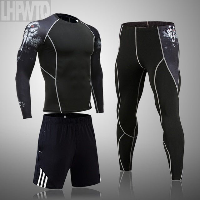 Men's Sports Suit MMA rashgard male Quick drying Sportswear Compression Clothing Fitness Training kit Thermal Underwear leggings