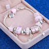 ZOSHI Pink Crystal Charm Silver Color Bracelets & Bangles for Women Murano Beads Silver Plated Bracelet Femme S925 Jewelry