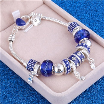 ZOSHI Pink Crystal Charm Silver Color Bracelets & Bangles for Women Murano Beads Silver Plated Bracelet Femme S925 Jewelry