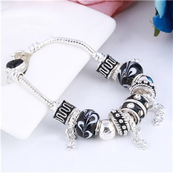 ZOSHI Pink Crystal Charm Silver Color Bracelets & Bangles for Women Murano Beads Silver Plated Bracelet Femme S925 Jewelry