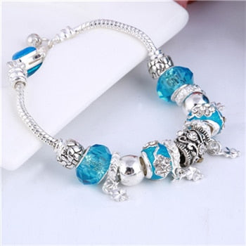 ZOSHI Pink Crystal Charm Silver Color Bracelets & Bangles for Women Murano Beads Silver Plated Bracelet Femme S925 Jewelry